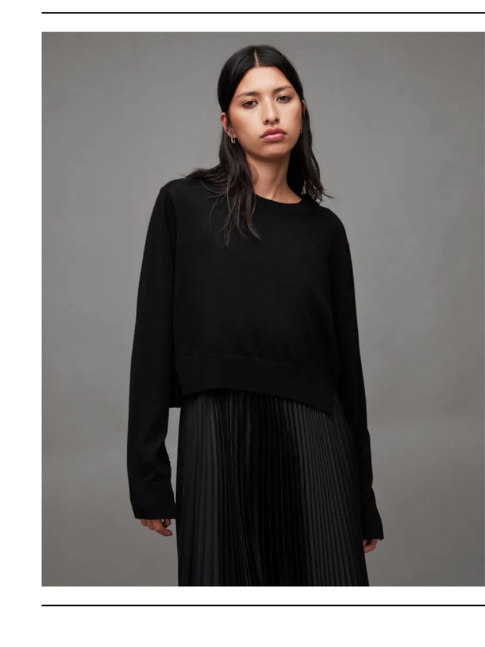 NWT AllSaints Nadia Dress Black Jumper Sweater Top Only 100% Merino Wool Large